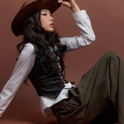 lace-up-faux-leather-crop-vest-cn420 / Dark brown