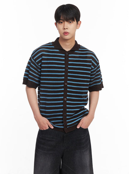 mens-buttoned-short-sleeve-sweater-iy522 / Dark brown