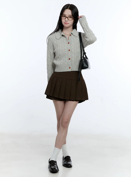 pleated-adjustable-mini-skort-cg514 / Dark brown