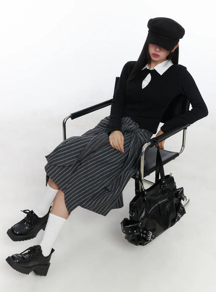 stripe-wrap-midi-skirt-cd529 / Dark gray