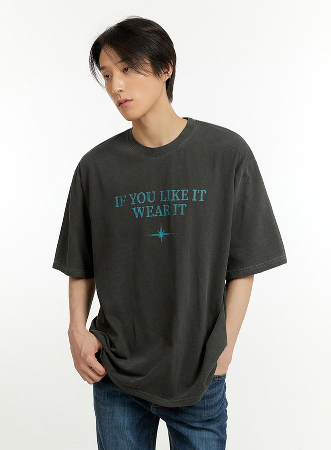 mens-washed-lettering-t-shirt-il418 / Dark gray