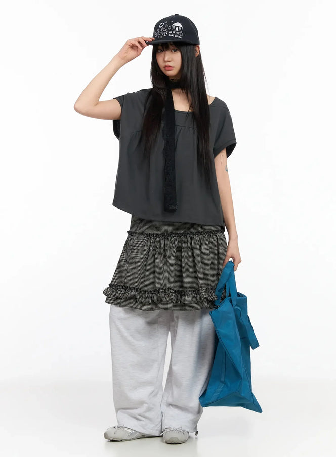 scoop-neck-shirred-tee-ia523 / Dark gray