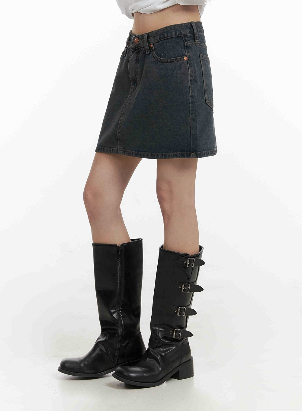 low-wash-indigo-dream-denim-mini-skirt-cy407 / Dark gray