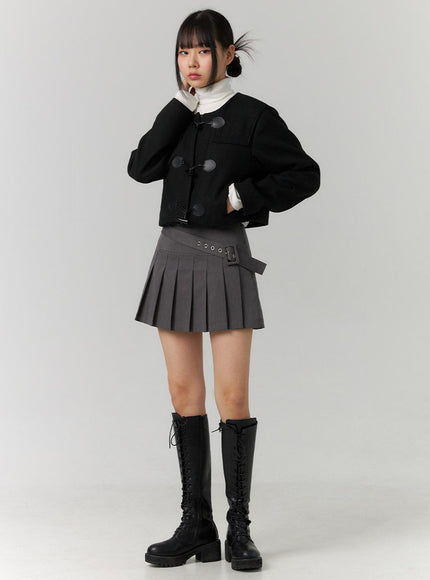 asymmetrical-belt-pleated-mini-skirt-cd308 / Dark gray