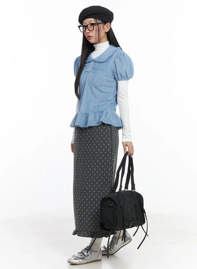 polka-dot-frill-maxi-skirt-cd529 / Dark gray