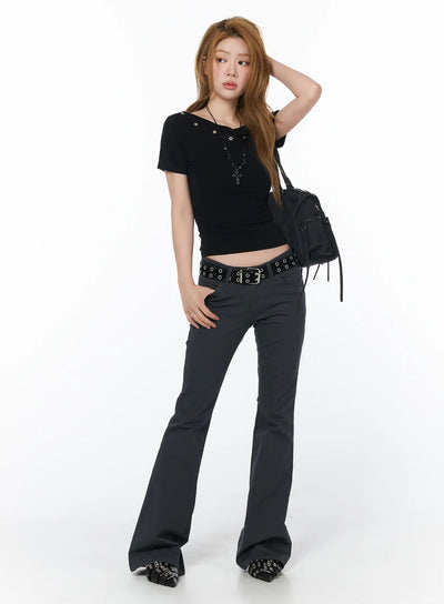 high-waist-cotton-bootcut-pants-cy505 / Dark gray