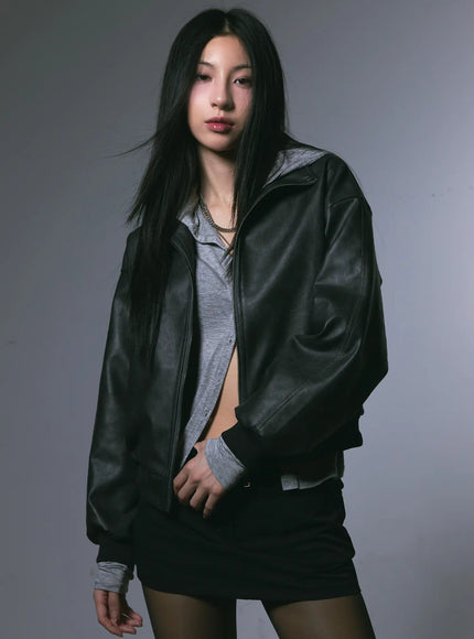 classic-black-leather-jacket-cg526 / Dark gray