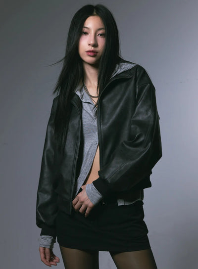classic-black-leather-jacket-cg526 / Dark gray