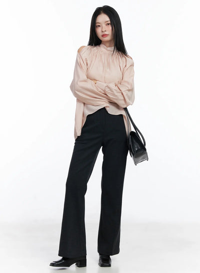 elastic-waist-straight-slacks-cj519 / Dark gray