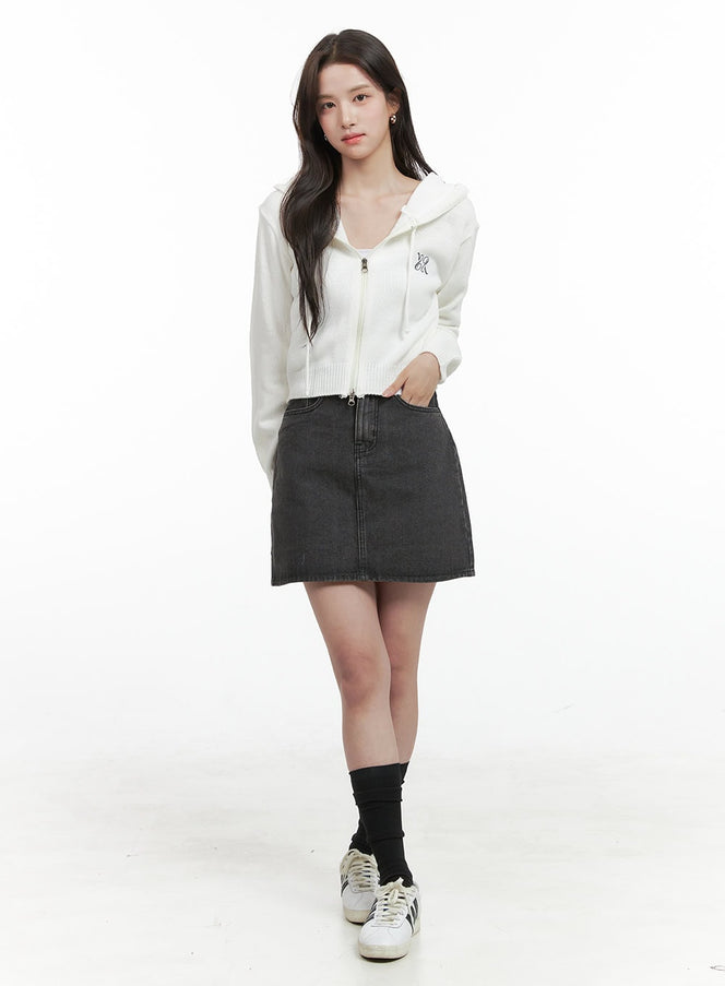 solid-washed-denim-mini-skirt-og409 / Dark gray