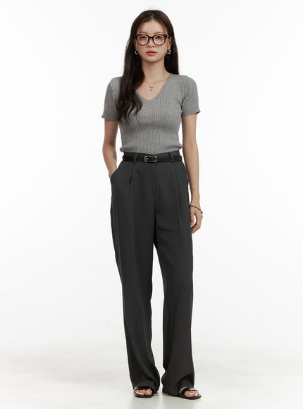 pintuck-straight-trousers-ou411 / Dark gray