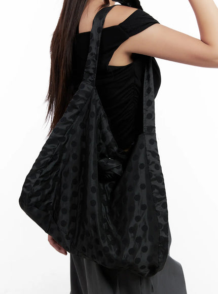 polka-dot-rose-accent-tote-bag-cl522 / Dark gray