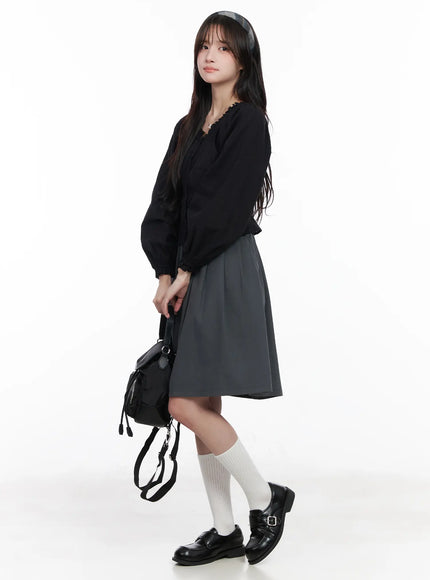 casual-pleated-midi-skirt-cm531 / Dark gray