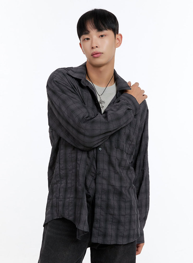 mens-checkered-buttoned-shirt-is412 / Dark gray