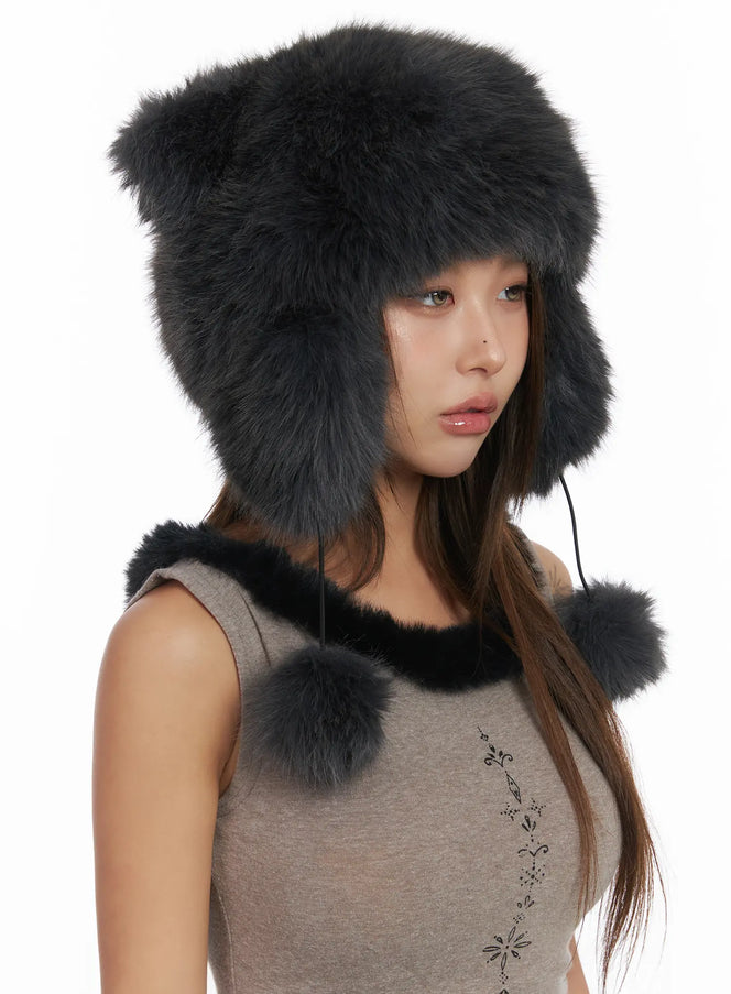 fax-fur-winter-beanie-cj513 / Dark gray