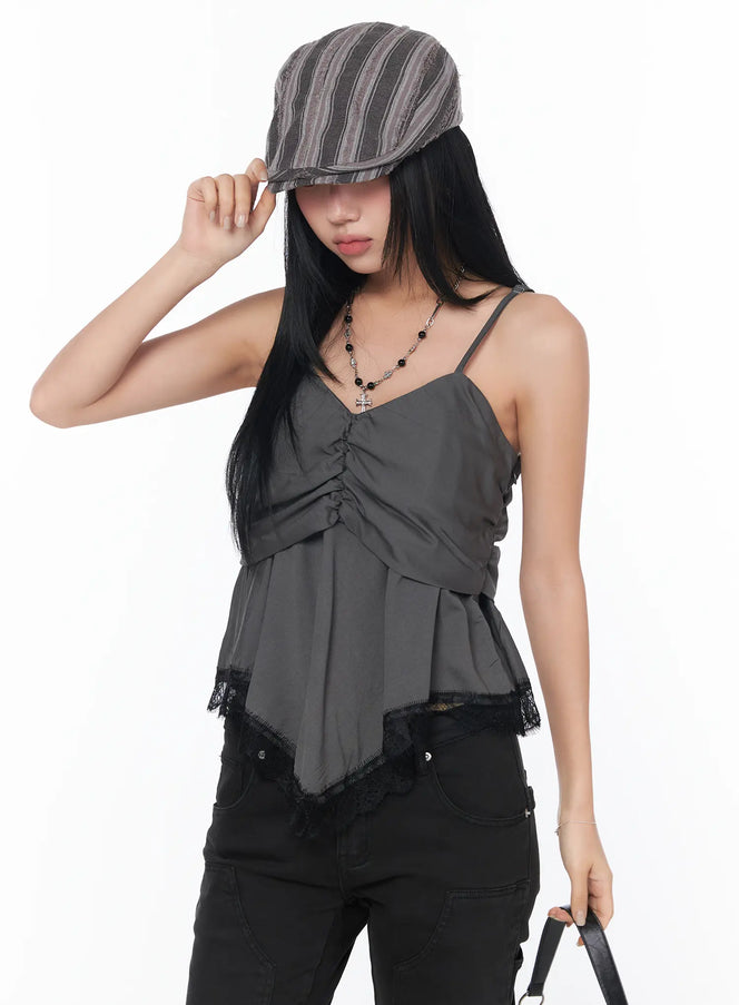lace-hem-crop-tank-cy513 / Dark gray