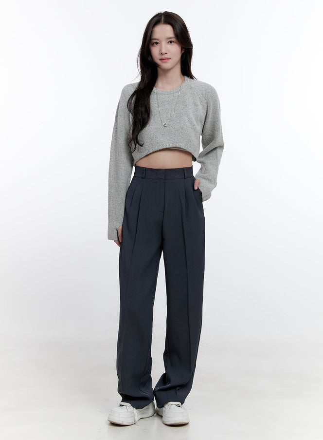 pintuck-straight-fit-slacks-on418 / Dark gray