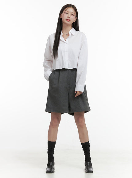 pintuck-solid-midi-trousers-oo416 / Dark gray