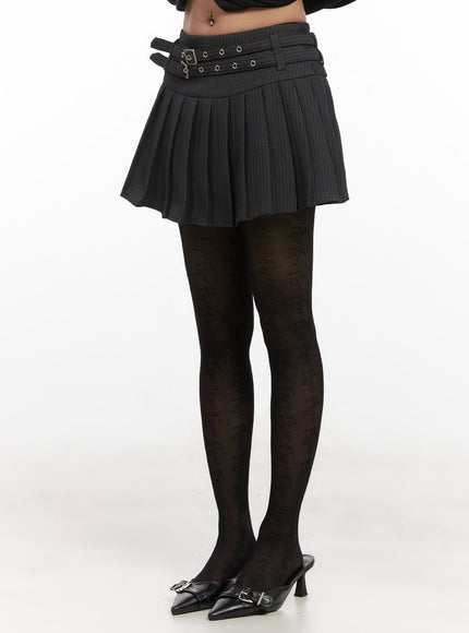 double-belted-pleated-mini-skirt-cj508 / Dark gray
