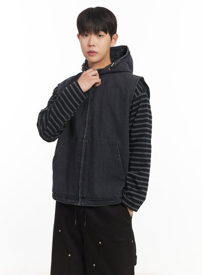 mens-urban-denim-hooded-vest-im528 / Dark gray