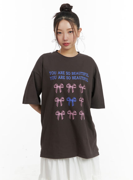oversized-ribbon-graphic-tee-om429 / Dark gray