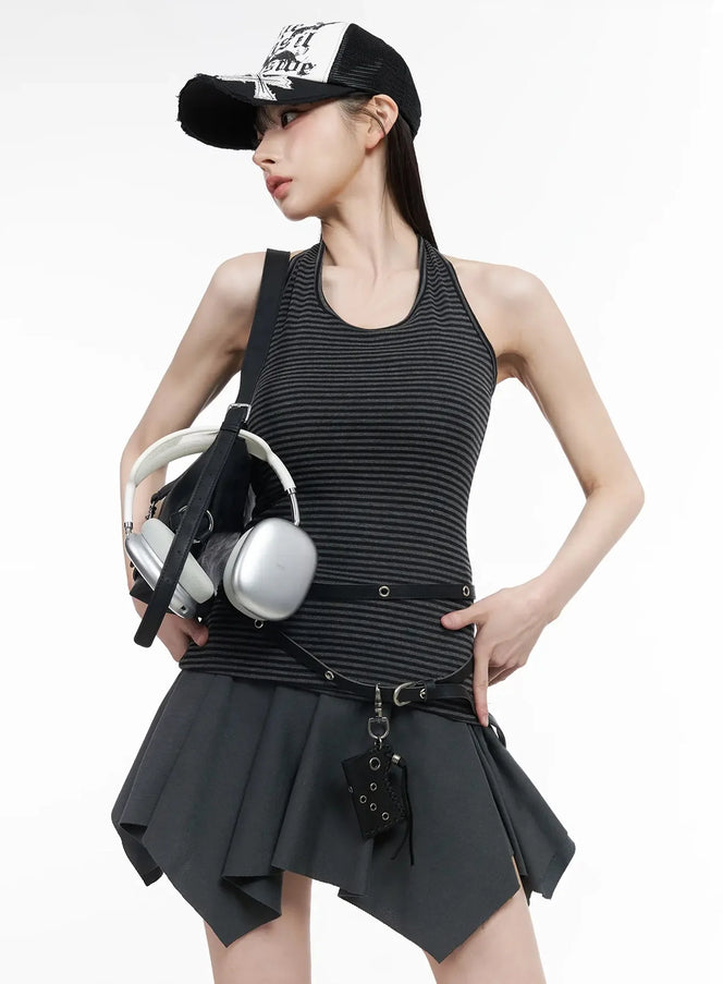 striped-halter-neck-tank-top-iy511 / Dark gray