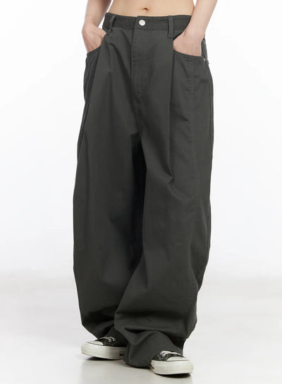 pintuck-wide-cotton-pants-cm518 / Dark gray