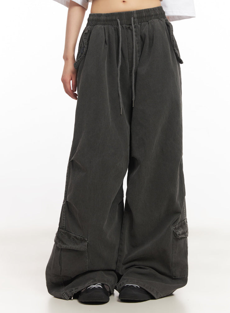 cargo-washed-wide-leg-sweatpants-iy502 / Dark gray