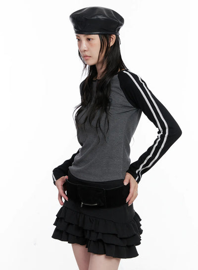 two-tone-lace-detail-top-cs529 / Dark gray