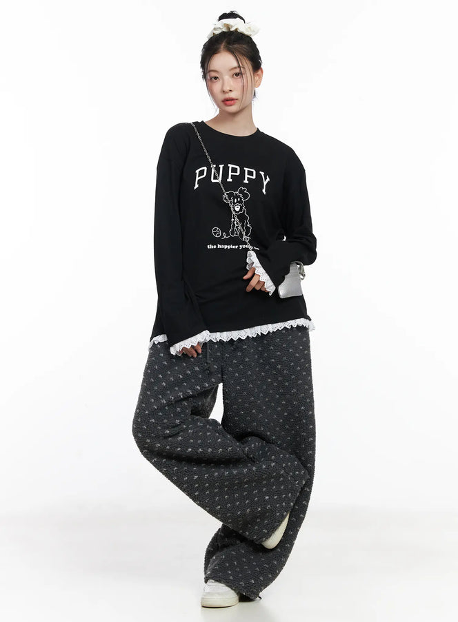 cozy-heart-fleece-wide-pants-cj519 / Dark gray