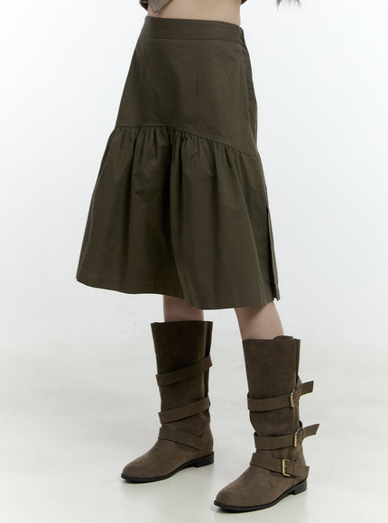 flare-shirring-midi-skirt-cf506 / Dark green
