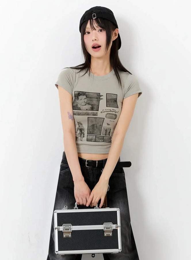 vintage-graphic-baby-tee-iu524 / Dark green