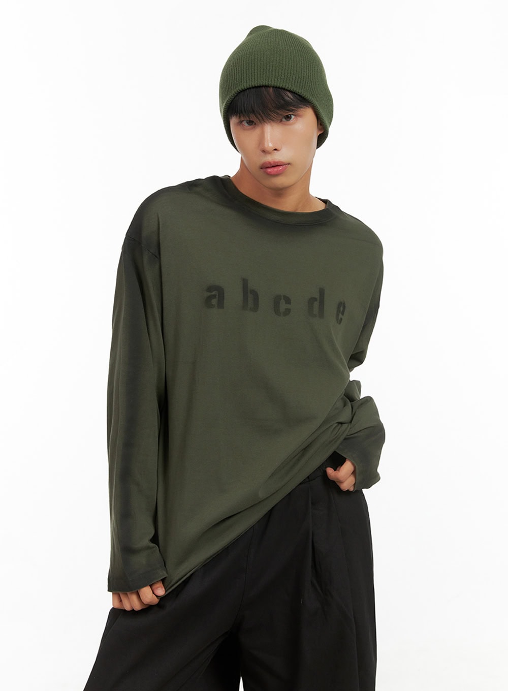 mens-cotton-lettering-washed-t-shirt-is420 / Dark green