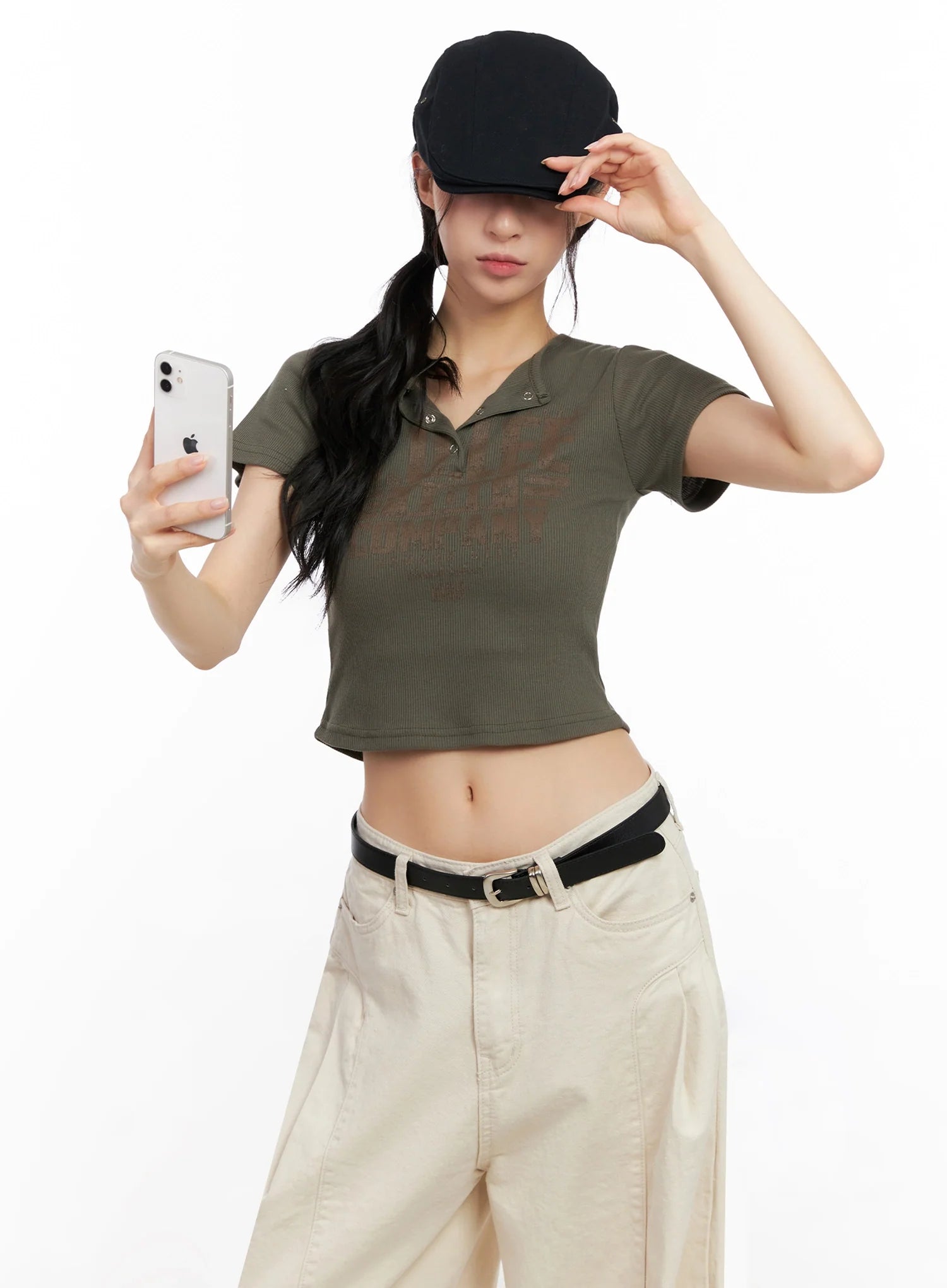 graphic-snap-collar-crop-tee-ig508 / Dark green