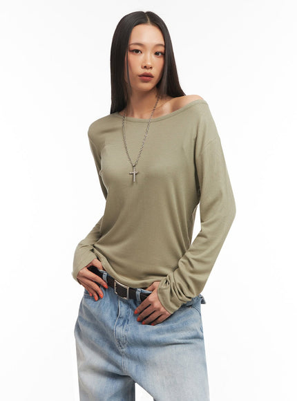 ribbed-relaxed-long-sleeve-top-ia504 / Dark green
