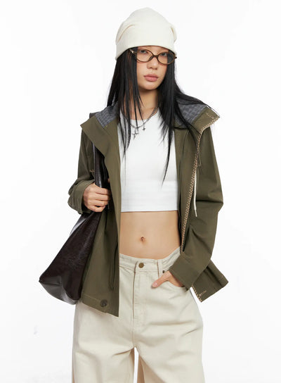 two-tone-embroidered-cotton-hoodie-jacket-cs511 / Dark green