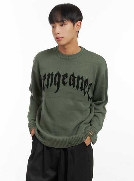 destroyed-loose-fit-round-neck-top-co410 / Dark green