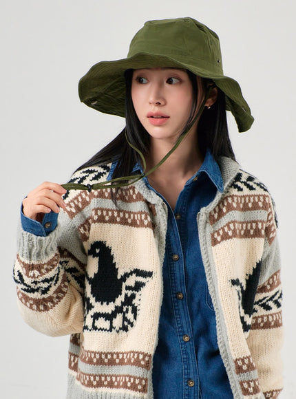 solid-tape-bucket-hat-of405 / Dark green