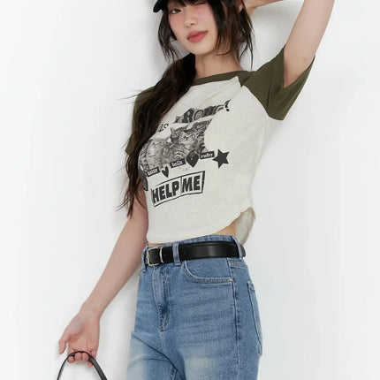 cat-graphic-raglan-tee-il531 / Dark green