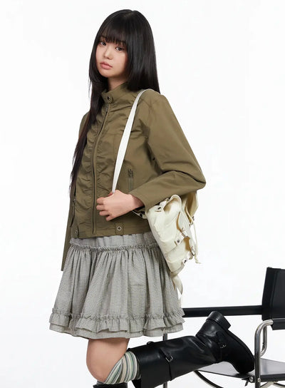 ruched-detail-jacket-ia523 / Dark green