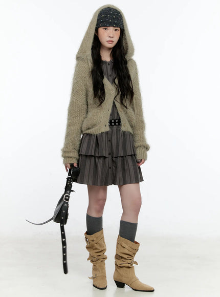 cozy-knit-hooded-cardigan-cn517 / Dark green