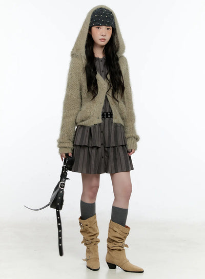 cozy-knit-hooded-cardigan-cn517 / Dark green