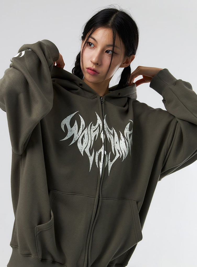 Grunge Graphic Zip-Up Hoodie IS322