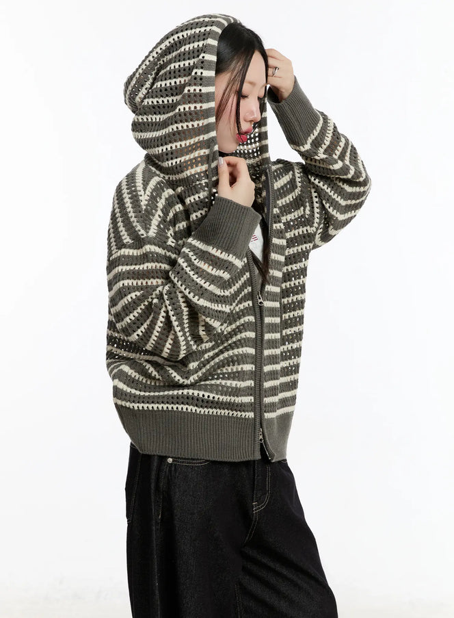 striped-knit-hooded-cardigan-cm511 / Dark green