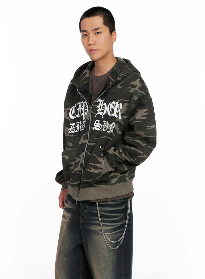 mens-camo-graphic-hooded-zip-up-is509 / Dark green