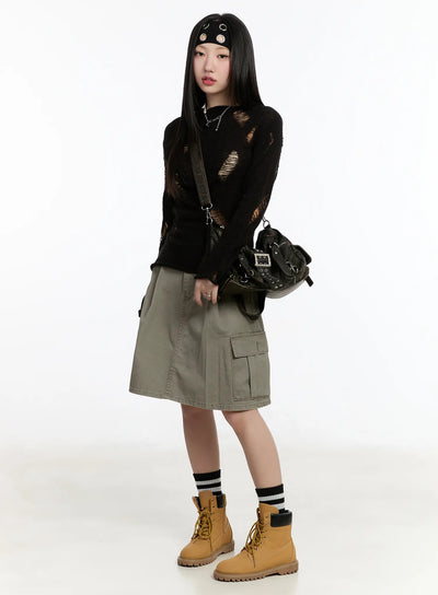 cargo-midi-skirt-cm511 / Dark green