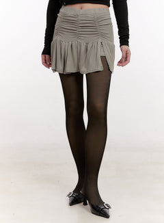 draped-mini-skirt-with-shorts-cj531 / Dark green