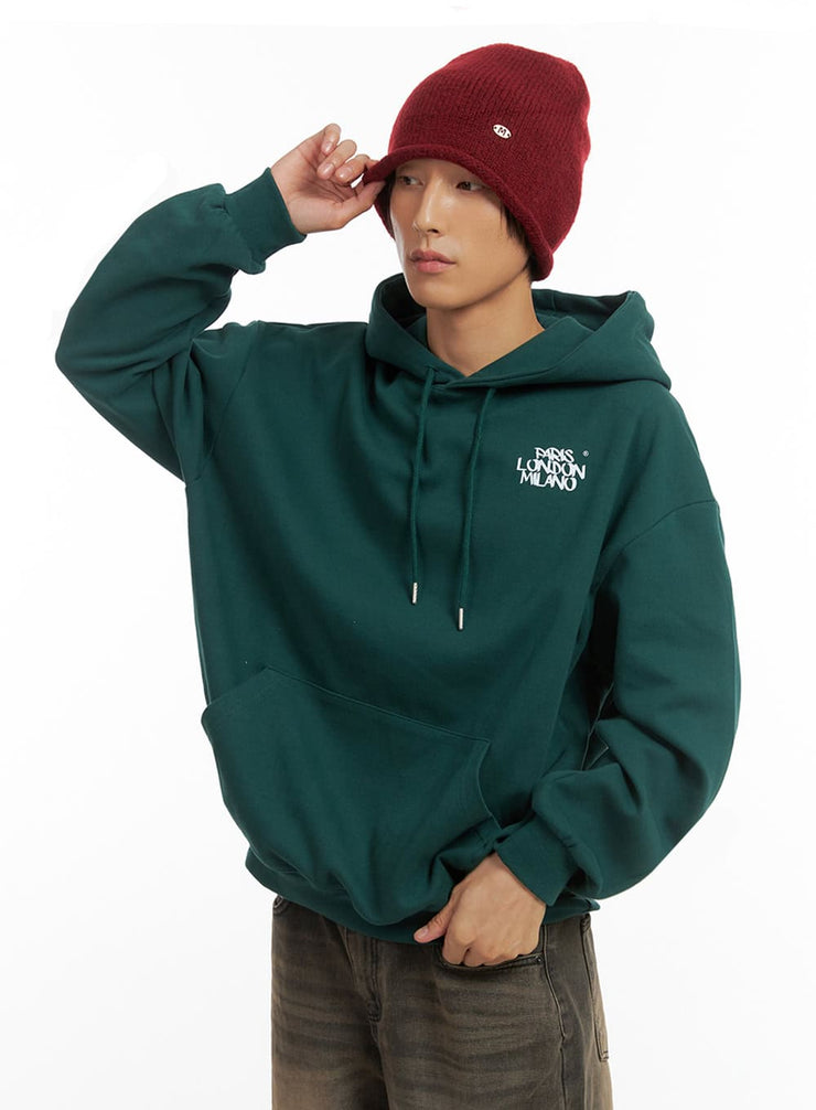 mens-cotton-hooded-sweatshirt-dark-green-io402 / Dark green