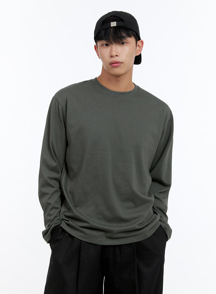 mens-basic-cotton-long-sleeve-t-shirt-dark-green-is412 / Dark green