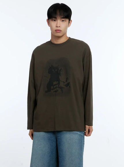 mens-cat-graphic-long-sleeve-t-shirt-ig515 / Dark green